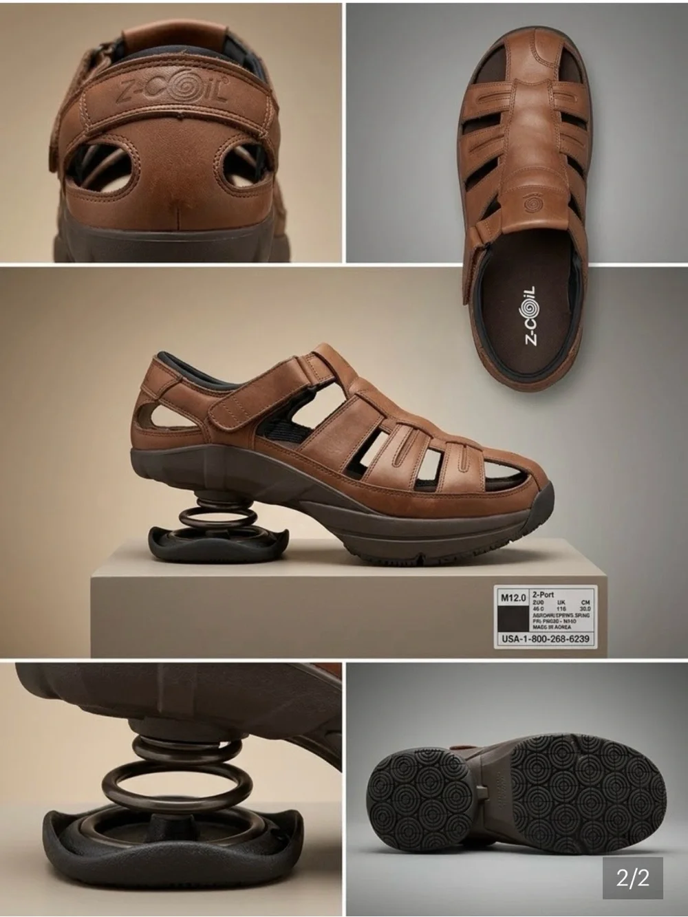 Z-Coil Men’s Brown Leather Fisherman Sandal with Coil Sole